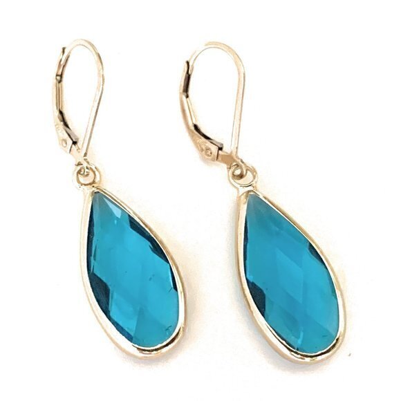 Blue Glass Dangle Earrings 14k Gold Filled Leverbacks Handmade In Usa